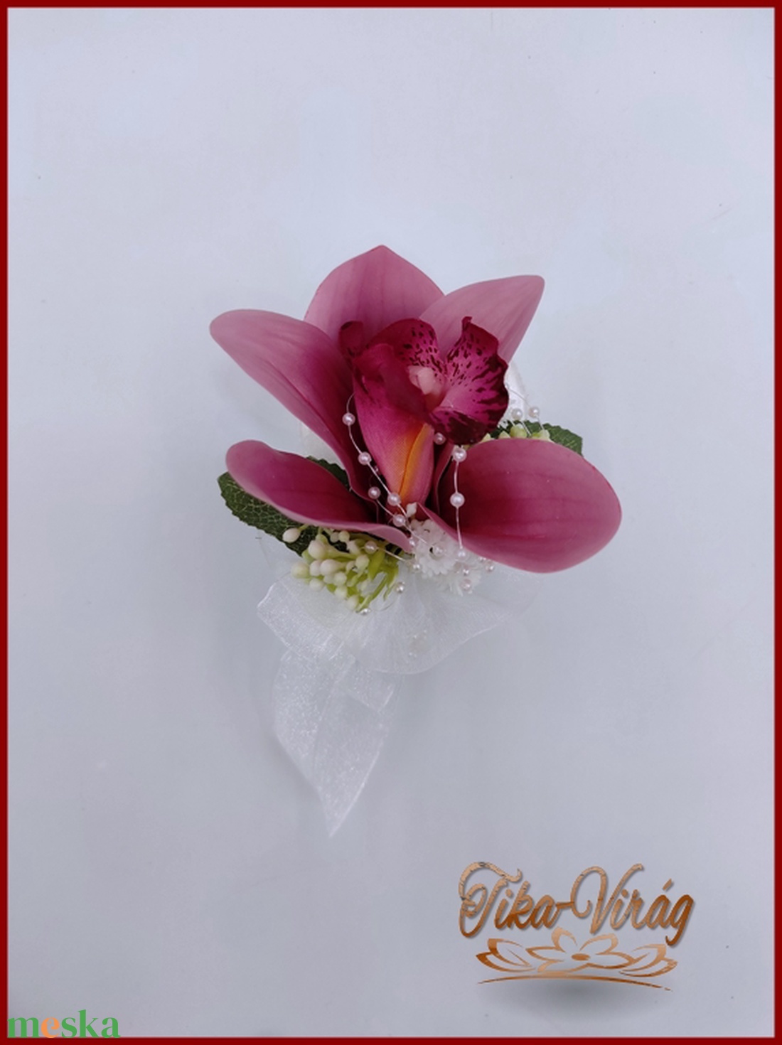 Vintage stílusú Mályva orchideás-fehér boglárkás, rózsás örök-csokor + kitűzővel - esküvő - menyasszonyi- és dobócsokor - Meska.hu
