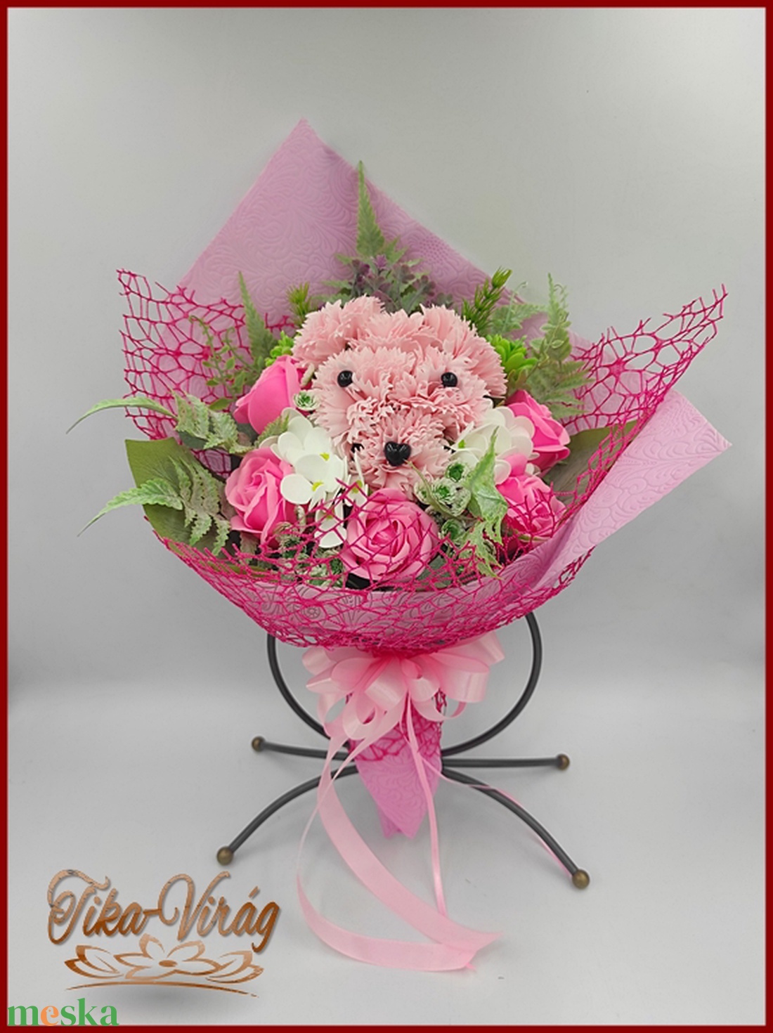 Kutyus illatos szappan-virág csokorba kötve rózsaszín színű - otthon & lakás - dekoráció - virágdísz és tartó - csokor & virágdísz - Meska.hu