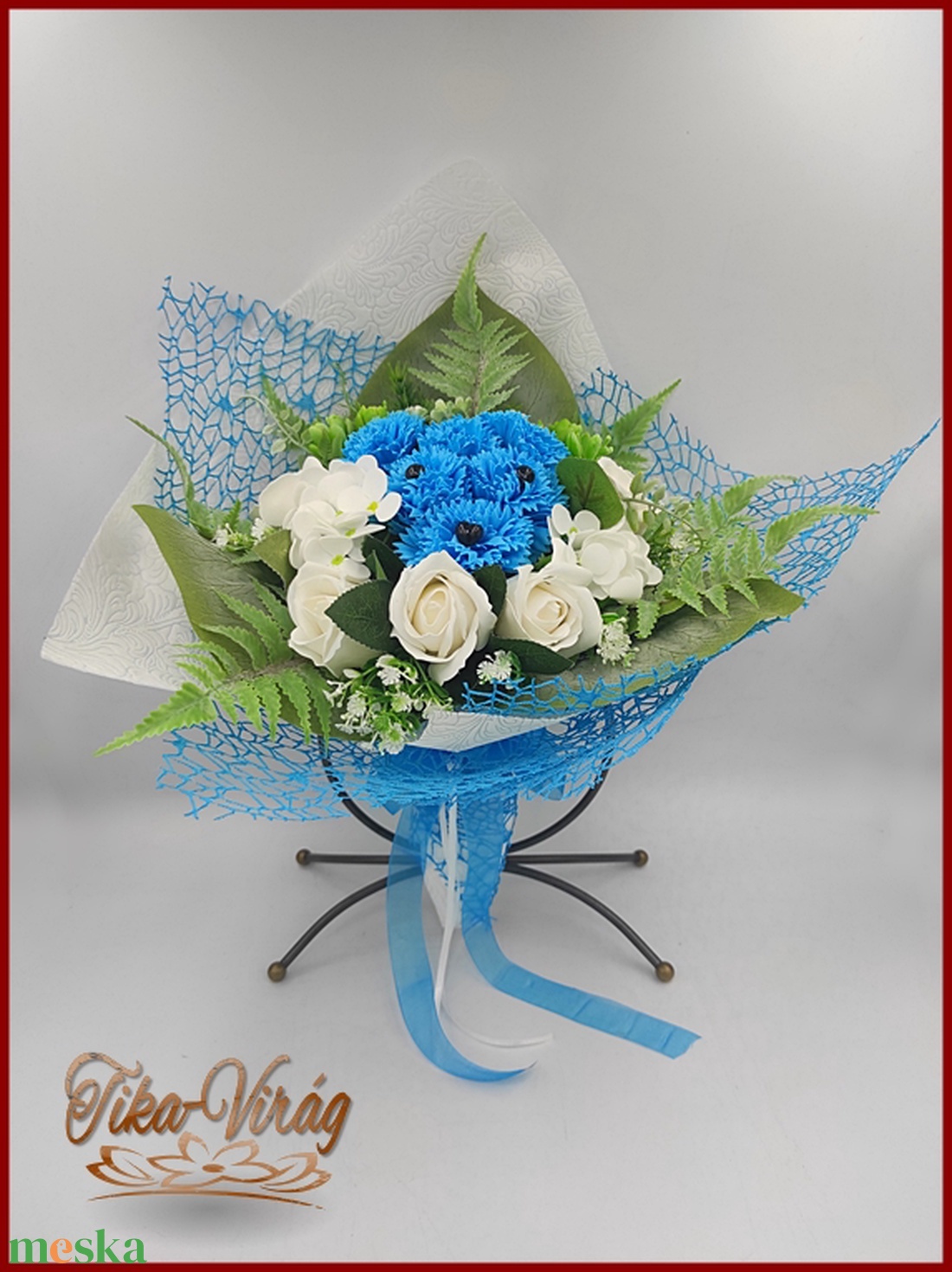 Kutyus illatos szappan-virág csokorba kötve kék-fehér színű - otthon & lakás - dekoráció - virágdísz és tartó - csokor & virágdísz - Meska.hu