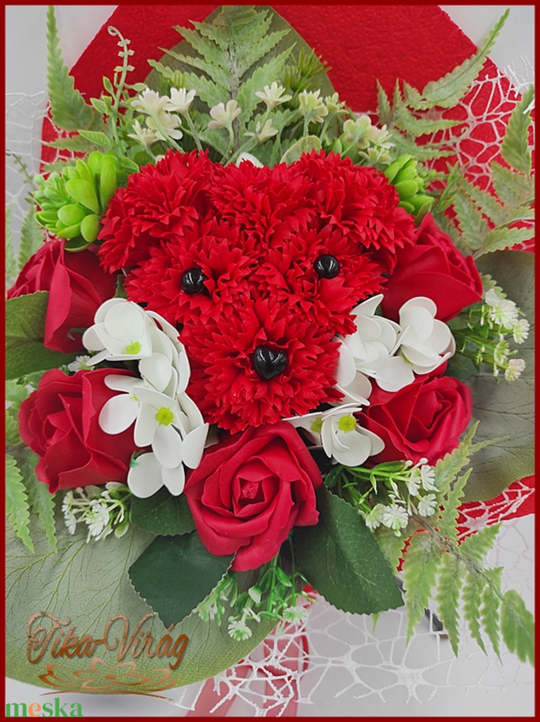 Kutyus illatos szappan-virág csokorba kötve piros színű - otthon & lakás - dekoráció - virágdísz és tartó - csokor & virágdísz - Meska.hu
