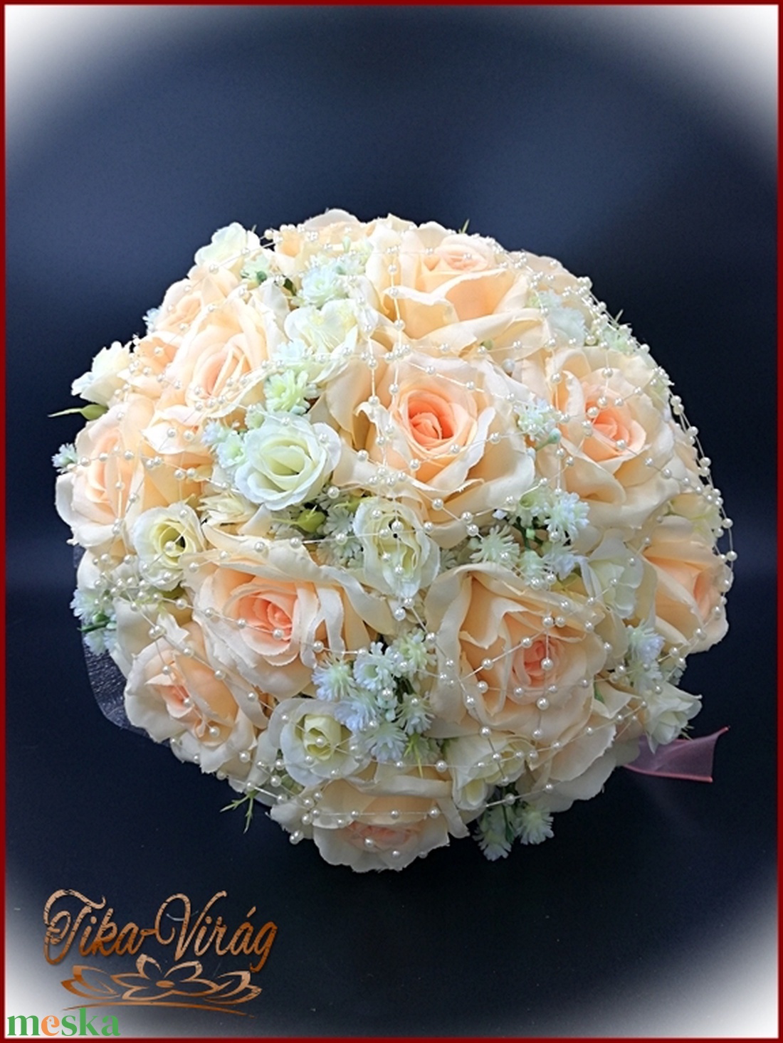 15 virágos barack-ekrü rózsás örök csokor kitűzővel  - esküvő - menyasszonyi- és dobócsokor - Meska.hu