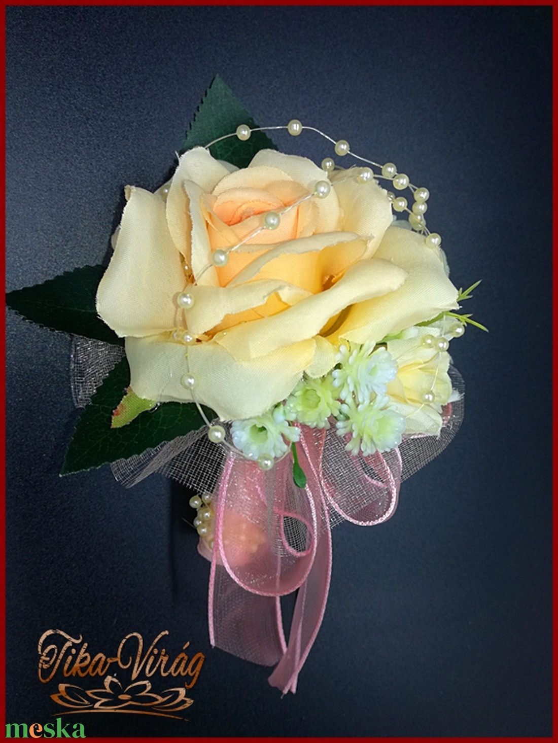 15 virágos barack-ekrü rózsás örök csokor kitűzővel  - esküvő - menyasszonyi- és dobócsokor - Meska.hu