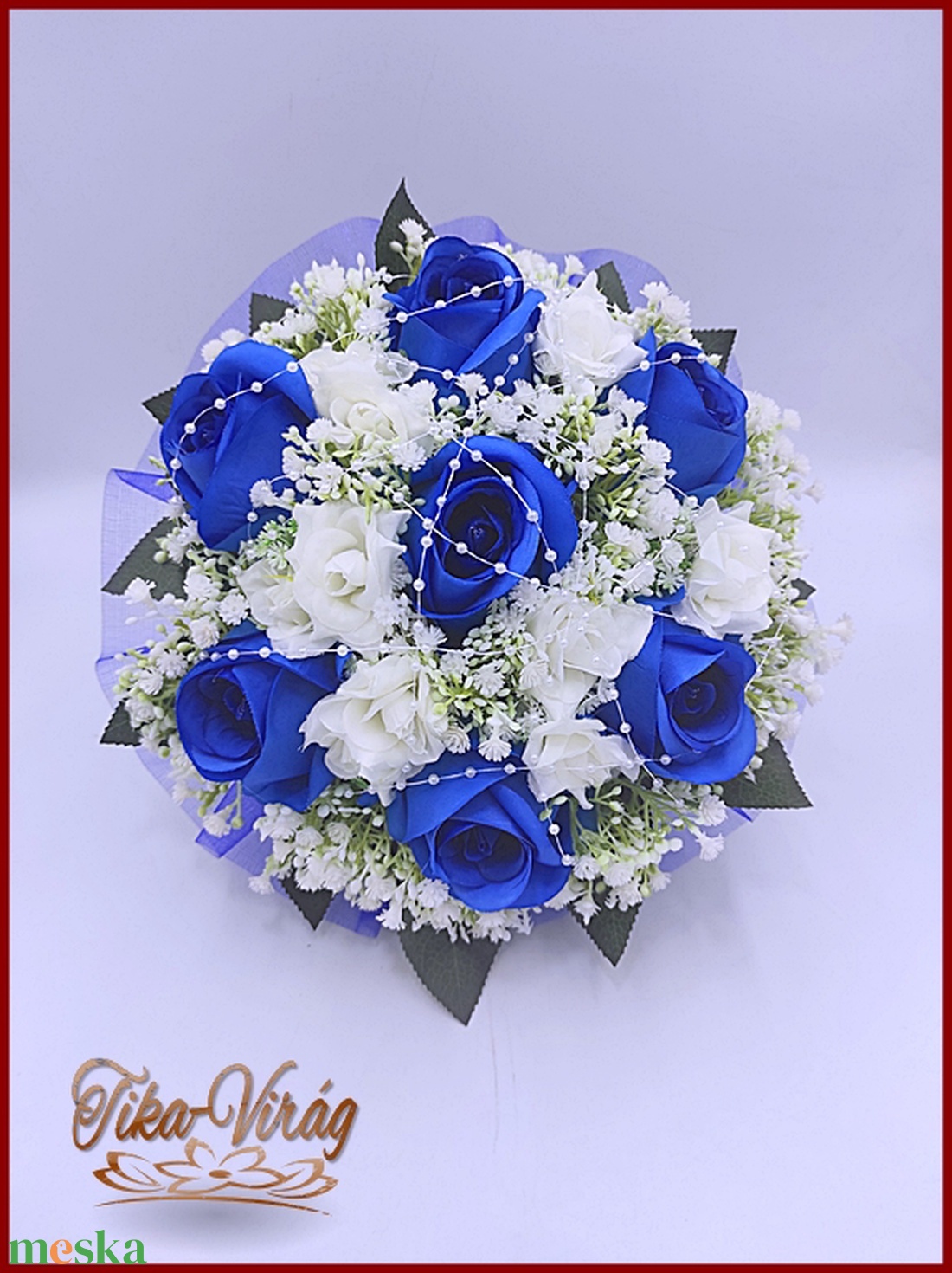 Király-kék 7 virágos örök-csokor  - esküvő - menyasszonyi- és dobócsokor - Meska.hu