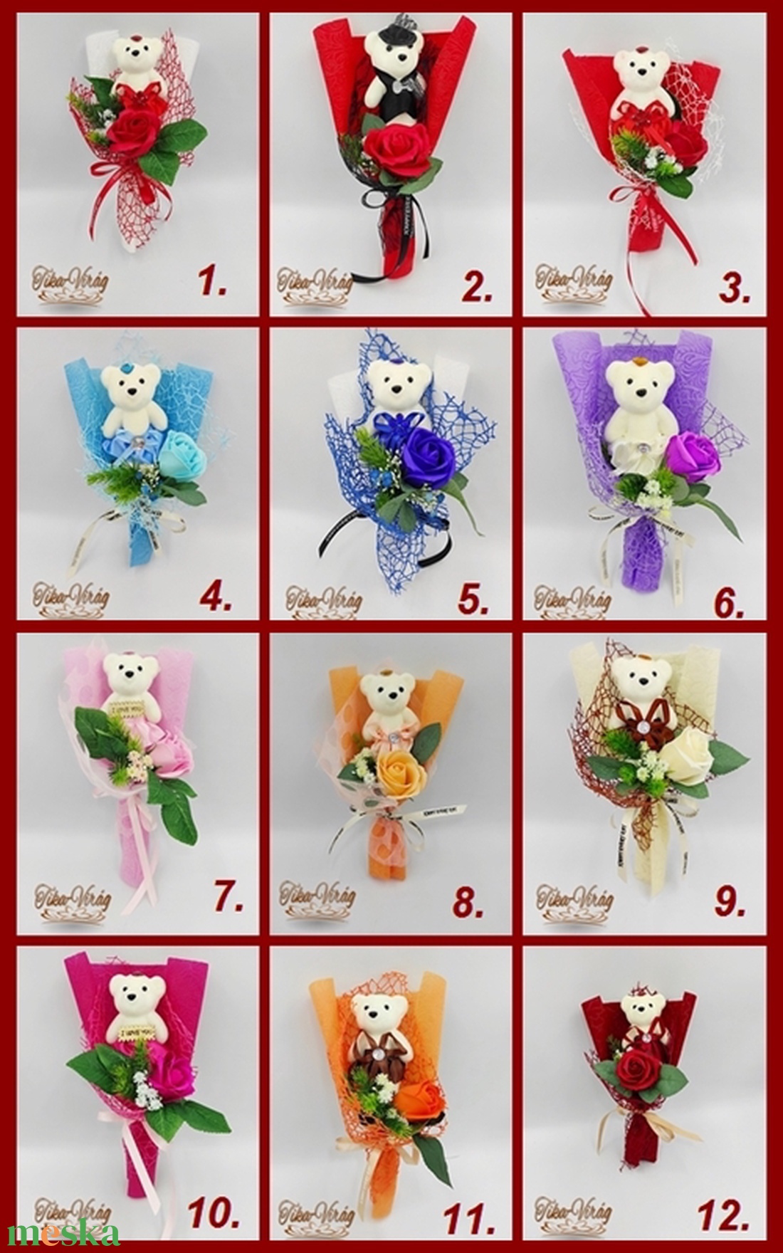 Szappan-rózsa macival sok-sok színben  - otthon & lakás - dekoráció - virágdísz és tartó - csokor & virágdísz - Meska.hu