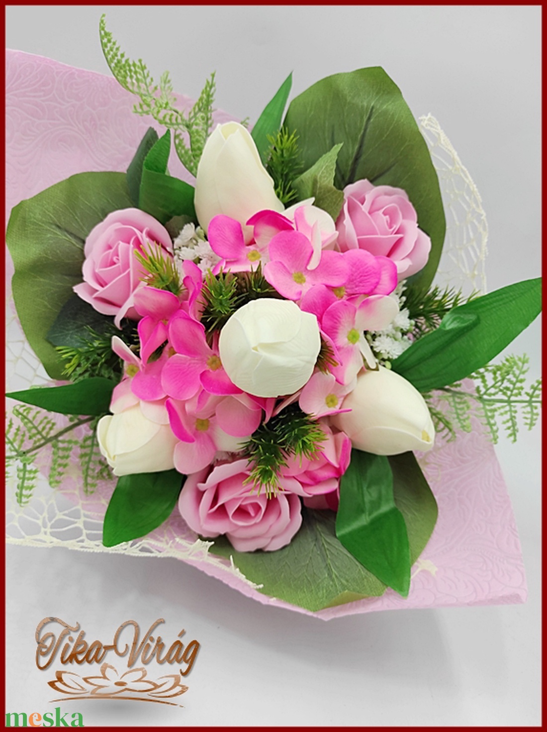 Tulipán-rózsa-hortenzia szappan-virágokból álló csokor - otthon & lakás - dekoráció - virágdísz és tartó - csokor & virágdísz - Meska.hu
