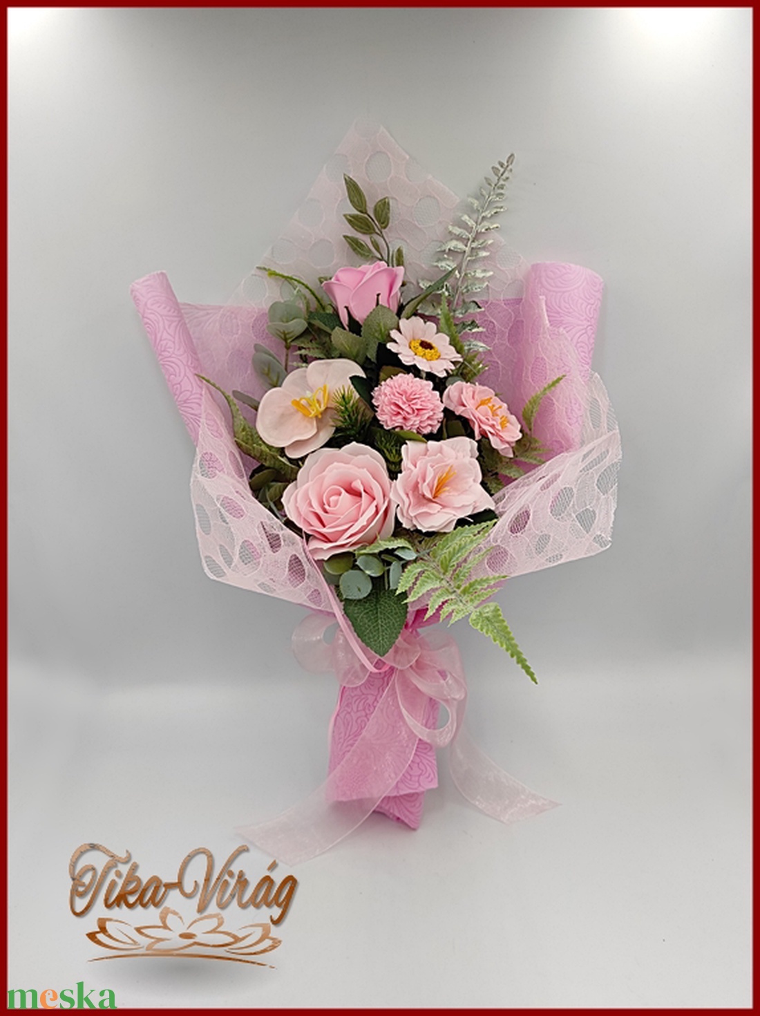 Rózsaszín szappan-virág csokor - otthon & lakás - dekoráció - virágdísz és tartó - csokor & virágdísz - Meska.hu
