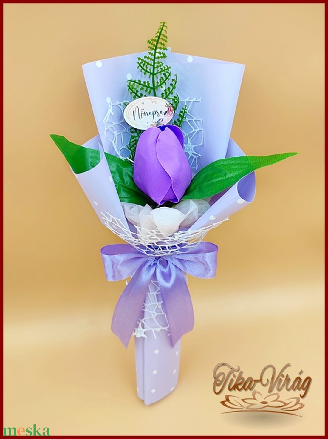 Szappanvirág Lila tulipán Nőnapi táblácskával díszcsomagolásban - otthon & lakás - dekoráció - virágdísz és tartó - csokor & virágdísz - Meska.hu