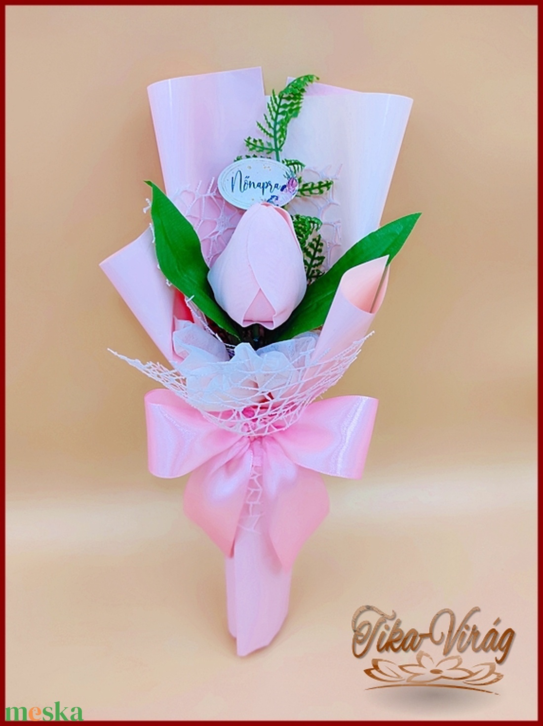 Szappanvirág Rózsaszín tulipán Nőnapi táblácskával díszcsomagolásban - otthon & lakás - dekoráció - virágdísz és tartó - csokor & virágdísz - Meska.hu