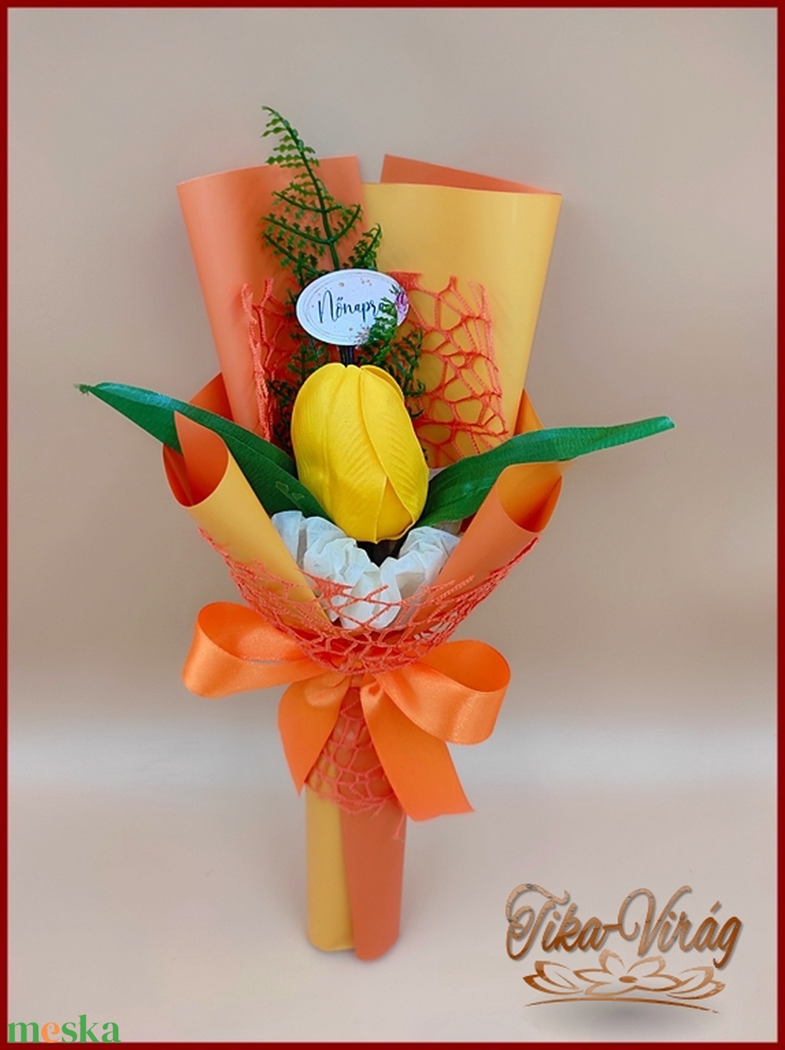 Szappanvirág Sárga tulipán Nőnapi táblácskával díszcsomagolásban - otthon & lakás - dekoráció - virágdísz és tartó - csokor & virágdísz - Meska.hu