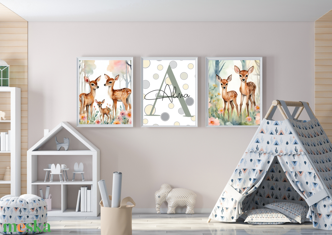 Erdei őzikés nagyméretű , hangtalan ,személyre szabott  falióra gyerekeknek - otthon & életmód - dekoráció - fali és függő dekoráció - falióra & óra - Meska.hu