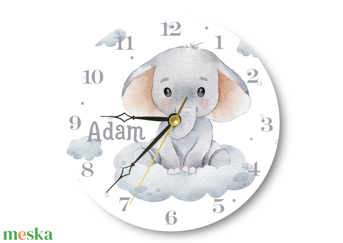Elefánt mintás nagyméretű , hangtalan ,személyre szabott  falióra gyerekeknek - otthon & életmód - dekoráció - fali és függő dekoráció - falióra & óra - Meska.hu