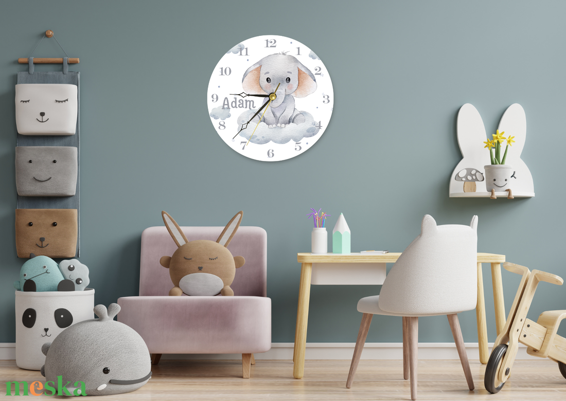 Elefánt mintás nagyméretű , hangtalan ,személyre szabott  falióra gyerekeknek - otthon & életmód - dekoráció - fali és függő dekoráció - falióra & óra - Meska.hu