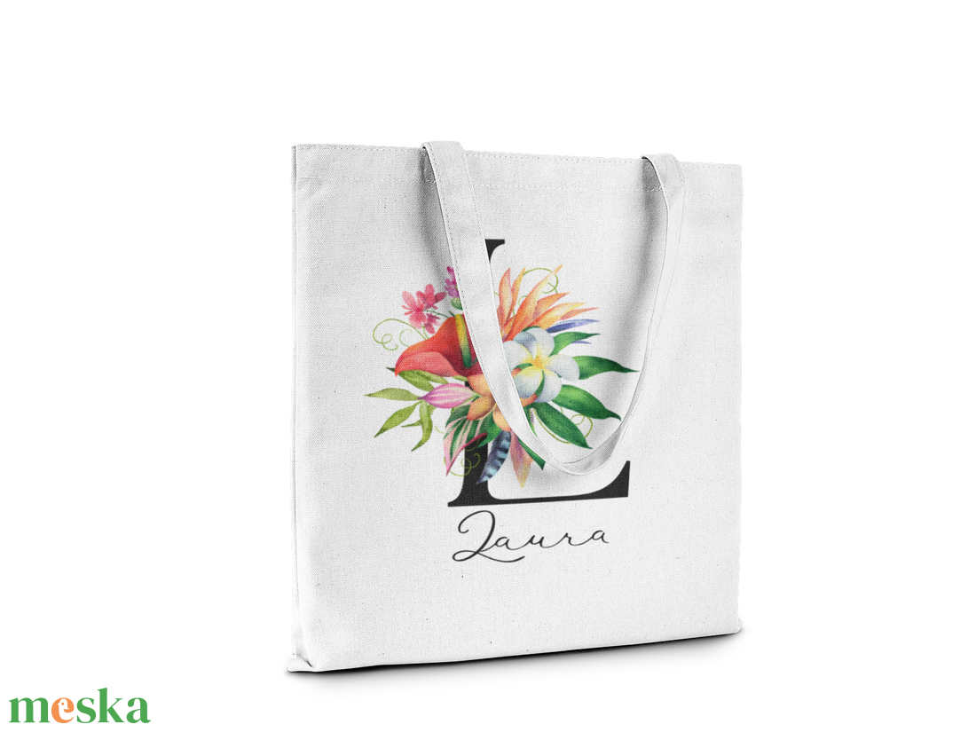 Névre szóló egyedi szatyor Tarka virágokkal ,  névvel és monogrammal - táska & tok - bevásárlás & shopper táska - shopper, textiltáska, szatyor - Meska.hu