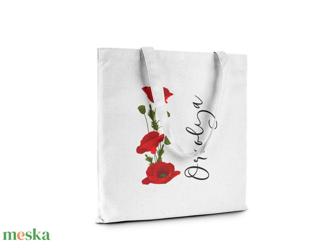 Névre szóló egyedi szatyor Pipaccsal ,  névvel és monogrammal - táska & tok - bevásárlás & shopper táska - shopper, textiltáska, szatyor - Meska.hu