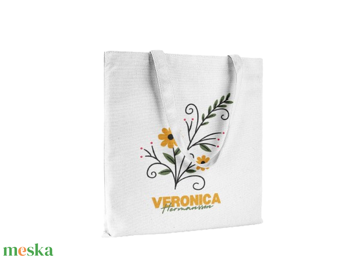 Névre szóló egyedi szatyor Sárga virágokkal ,  névvel és monogrammal - táska & tok - bevásárlás & shopper táska - shopper, textiltáska, szatyor - Meska.hu