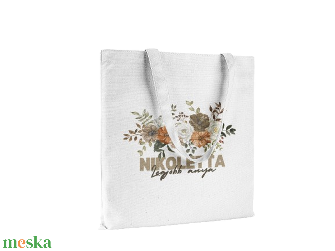 Névre szóló egyedi szatyor őszies virágmintával és  névvel és tetszőleges szöveggel - táska & tok - bevásárlás & shopper táska - shopper, textiltáska, szatyor - Meska.hu