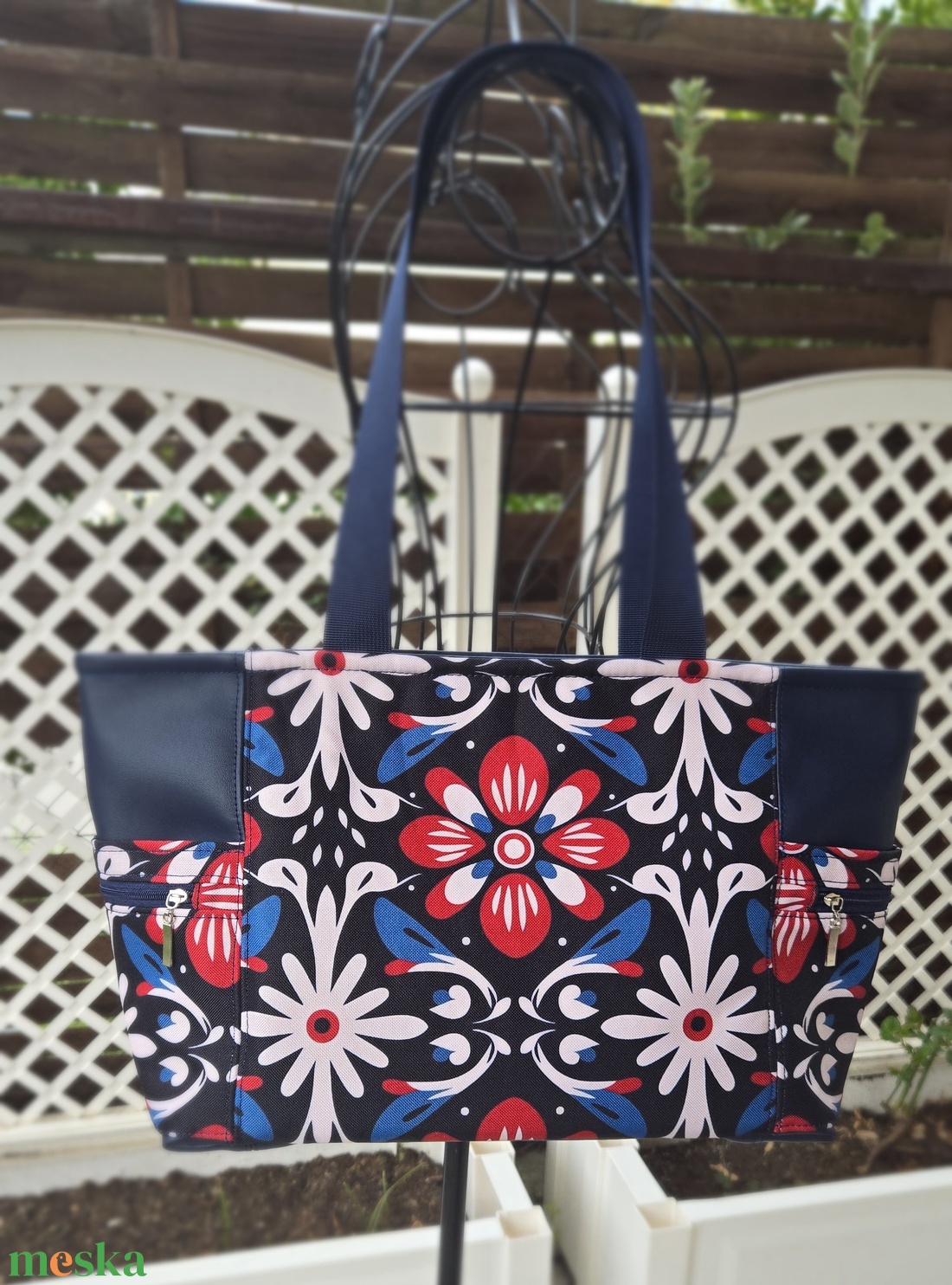 Elegáns kék, mintás válltáska  - táska & tok - kézitáska & válltáska - válltáska - Meska.hu