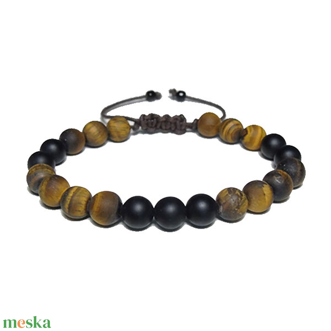 Férfi karkötő - matt tigrisszem és ónix gyöngyökből - állítható férfi karkötő - ékszer - karkötő - gyöngyös karkötő - Meska.hu