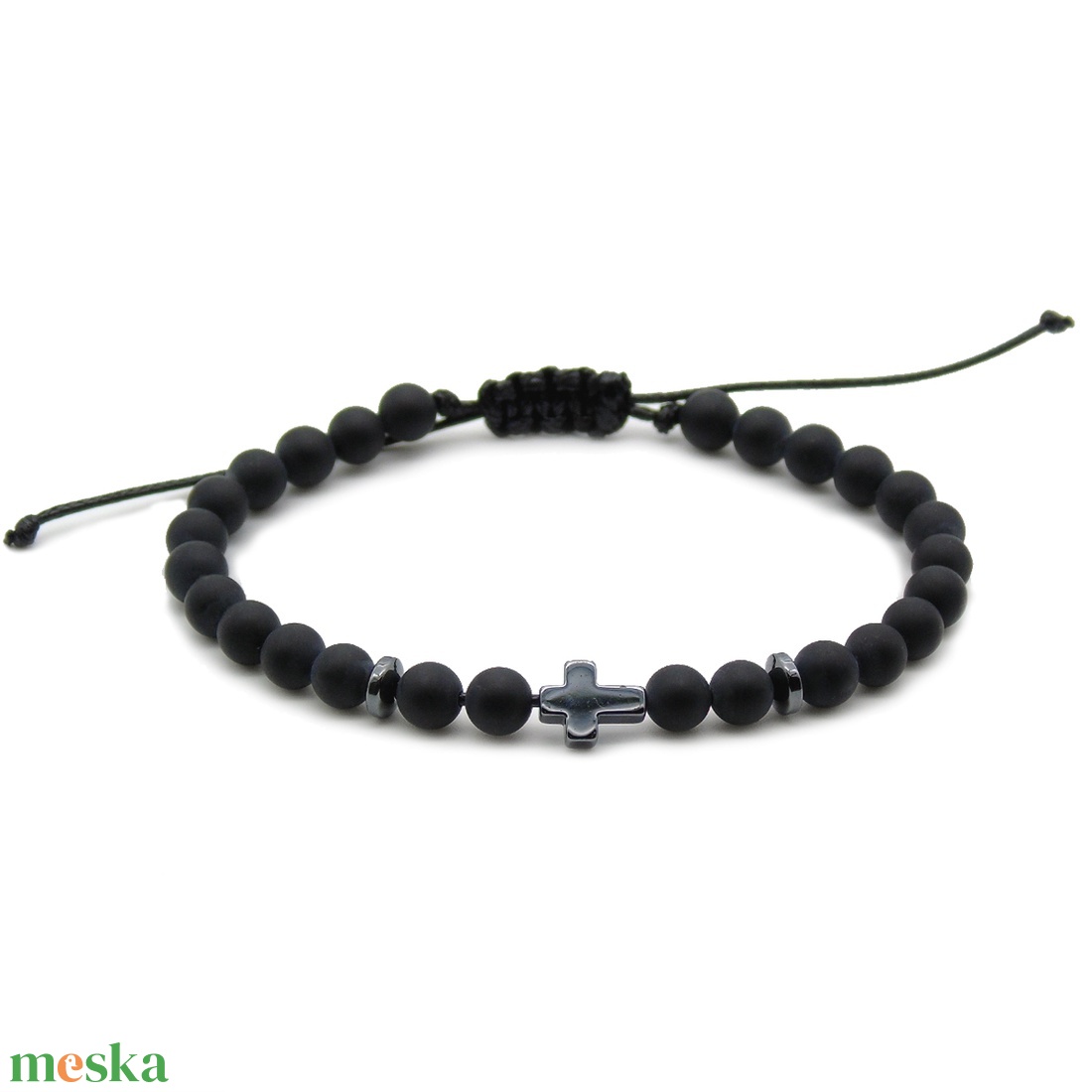 Keresztes matt tigrisszem és matt ónix férfi karkötő díszdobozban - ékszer - karkötő - gyöngyös karkötő - Meska.hu