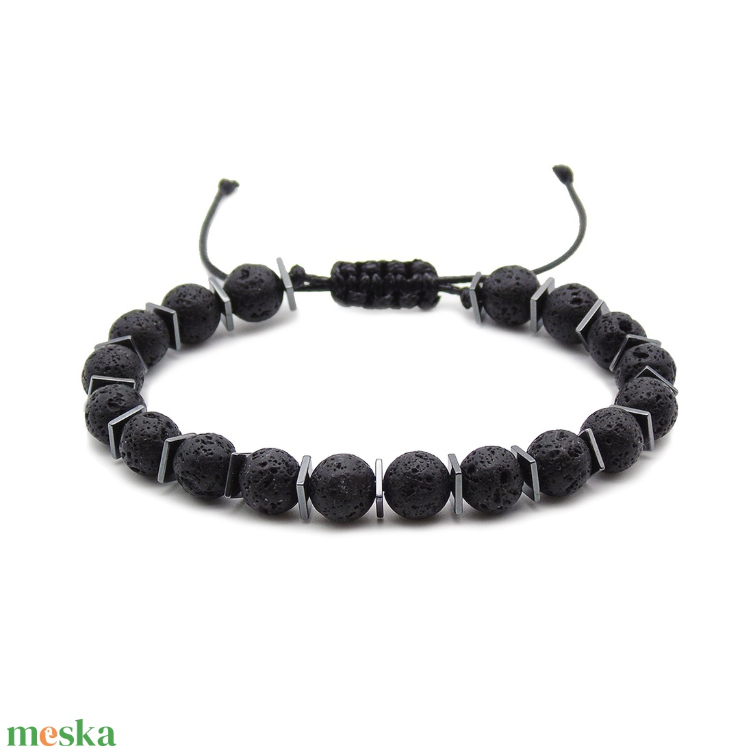 Egyedi férfi lávakő és hematit karkötő - állítható férfi karkötő - ékszer - karkötő - gyöngyös karkötő - Meska.hu