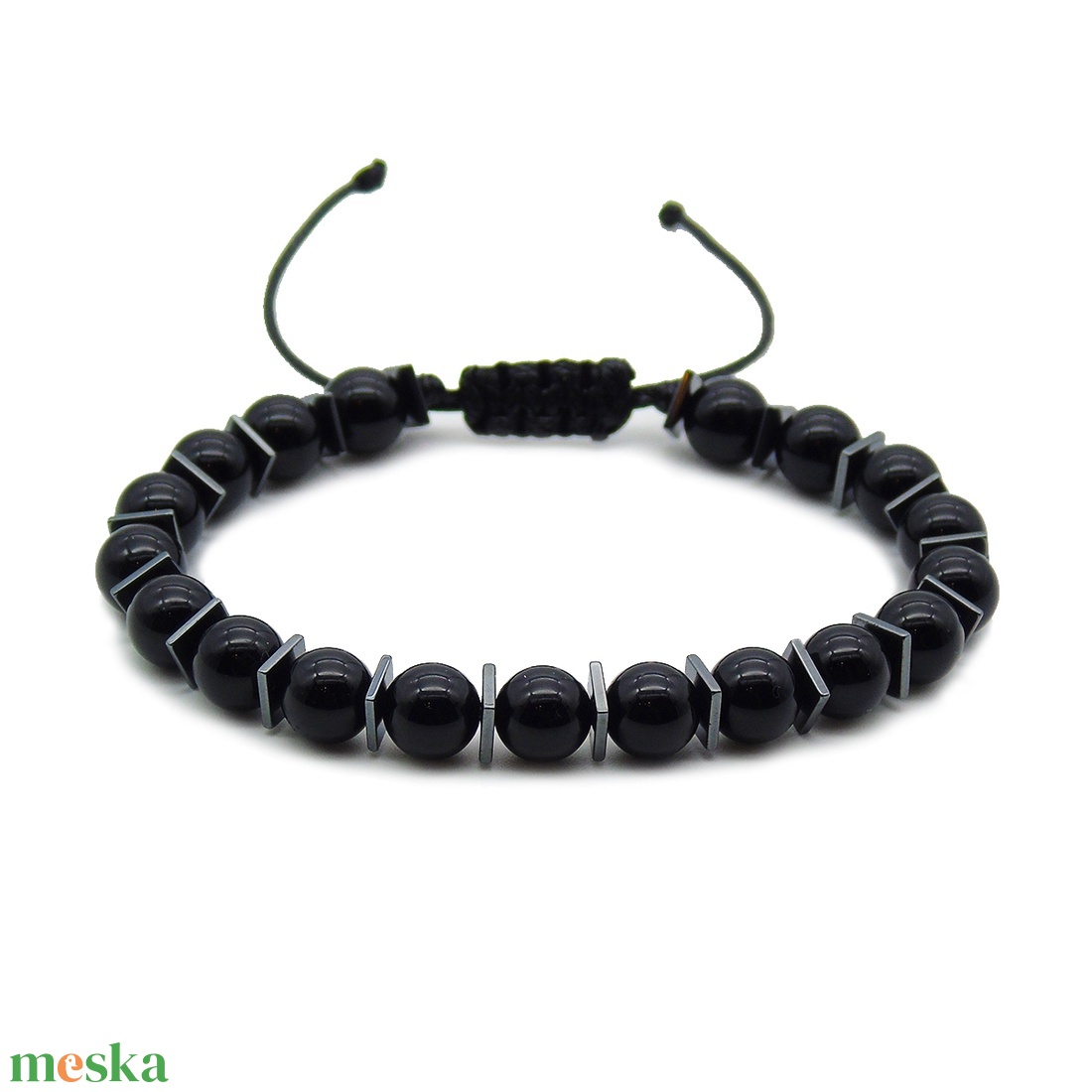 Egyedi férfi ónix és hematit karkötő - állítható férfi karkötő - ékszer - karkötő - gyöngyös karkötő - Meska.hu