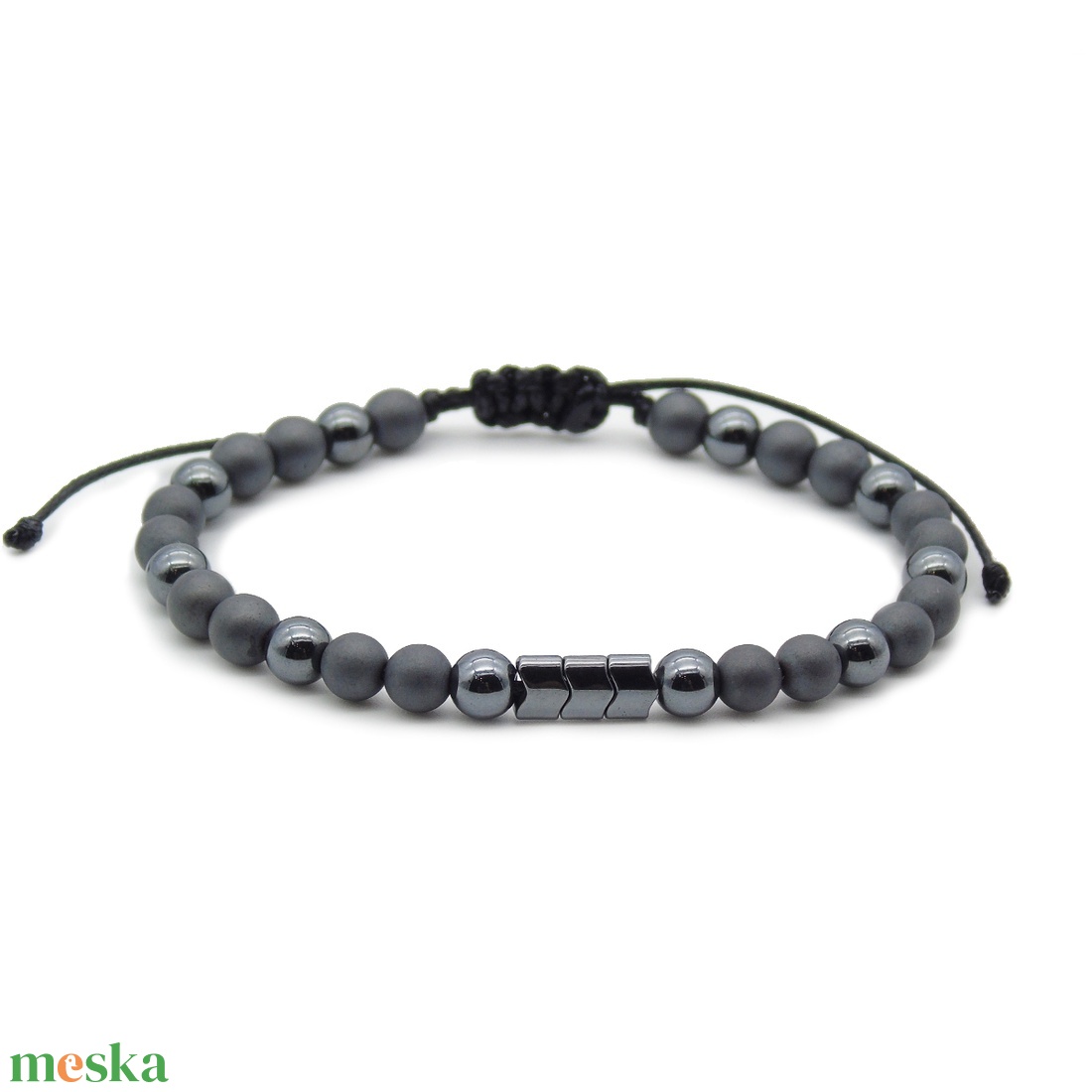 Vékony állítható férfi hematit gyöngy karkötő - ékszer - karkötő - gyöngyös karkötő - Meska.hu