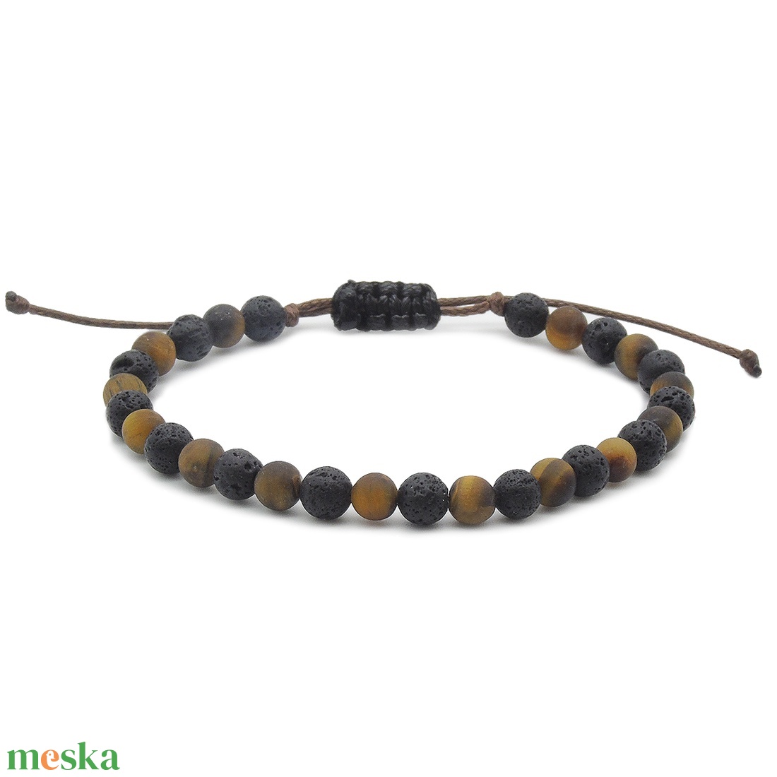 Vékony tigrisszem és lávakő férfi karkötő - ékszer - karkötő - gyöngyös karkötő - Meska.hu