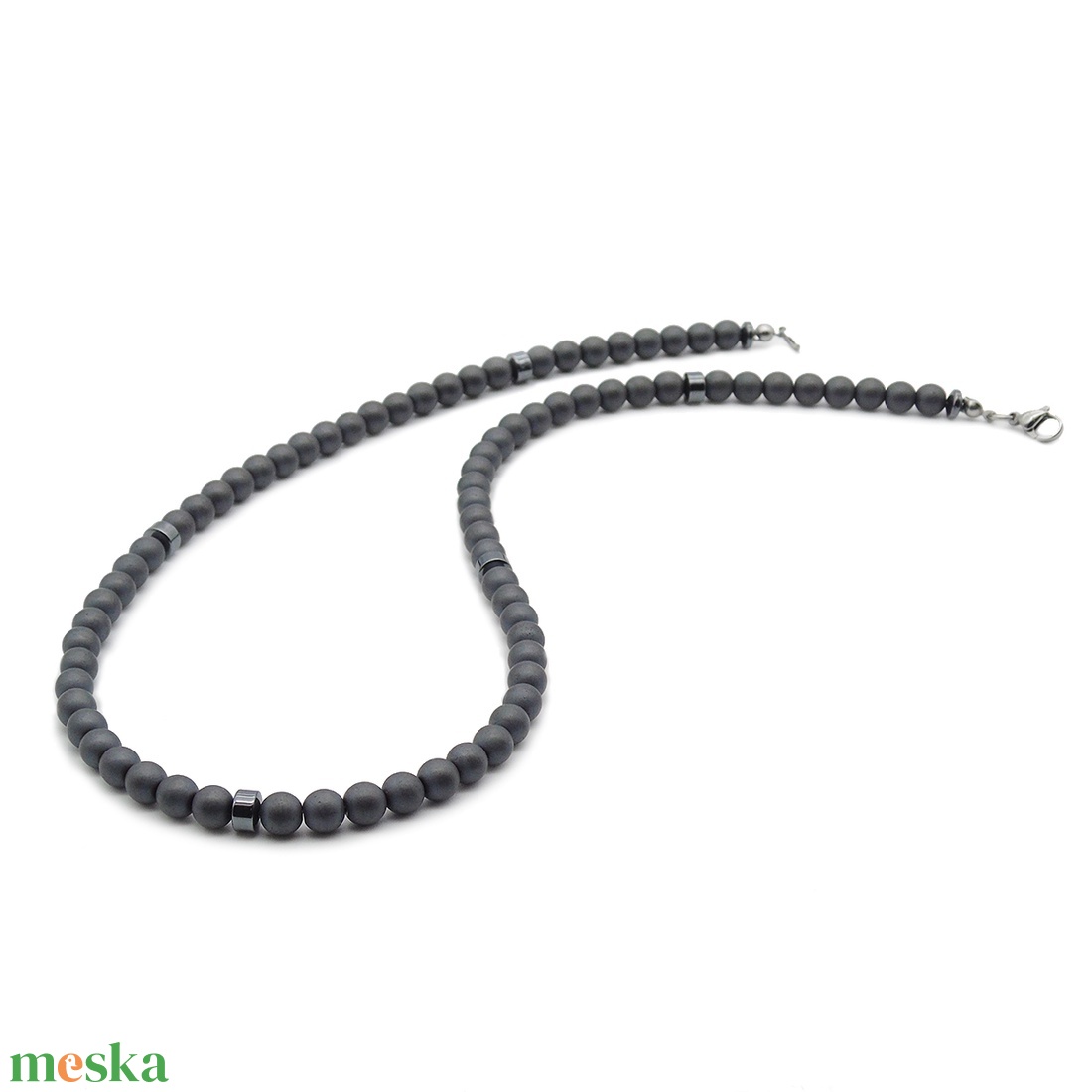 Hematit férfi gyöngy nyaklánc - matt szürke férfi nyaklánc - ékszer - nyaklánc - gyöngyös nyaklánc - Meska.hu