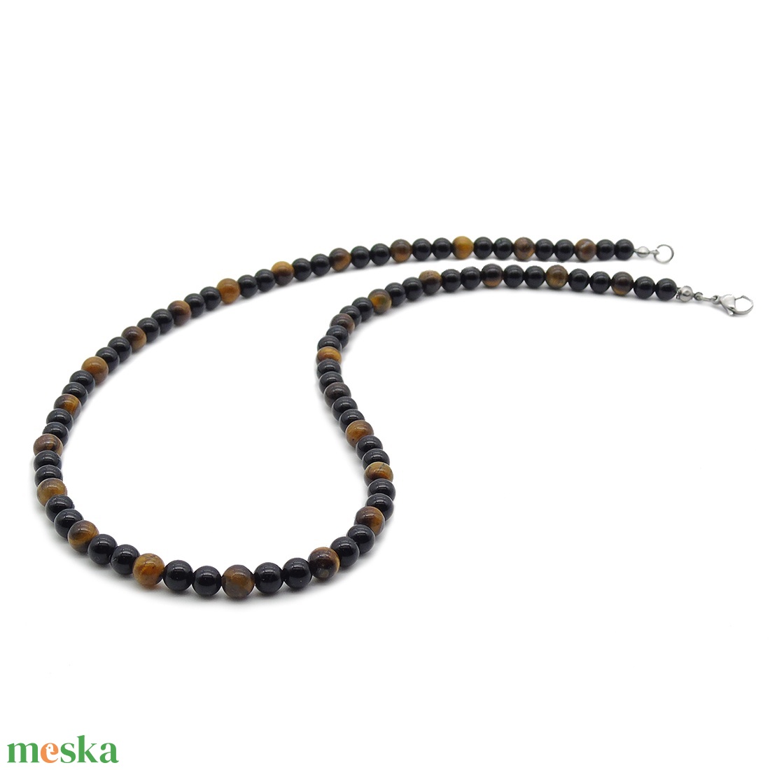 Ónix és tigrisszem férfi gyöngy nyaklánc  - ékszer - nyaklánc - gyöngyös nyaklánc - Meska.hu