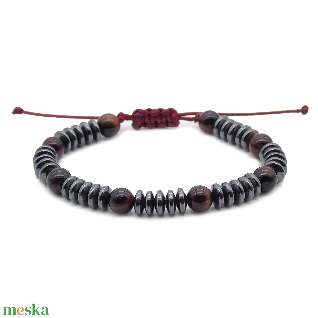 Egyedi férfi hematit és macskaszem karkötő - ékszer - karkötő - gyöngyös karkötő - Meska.hu