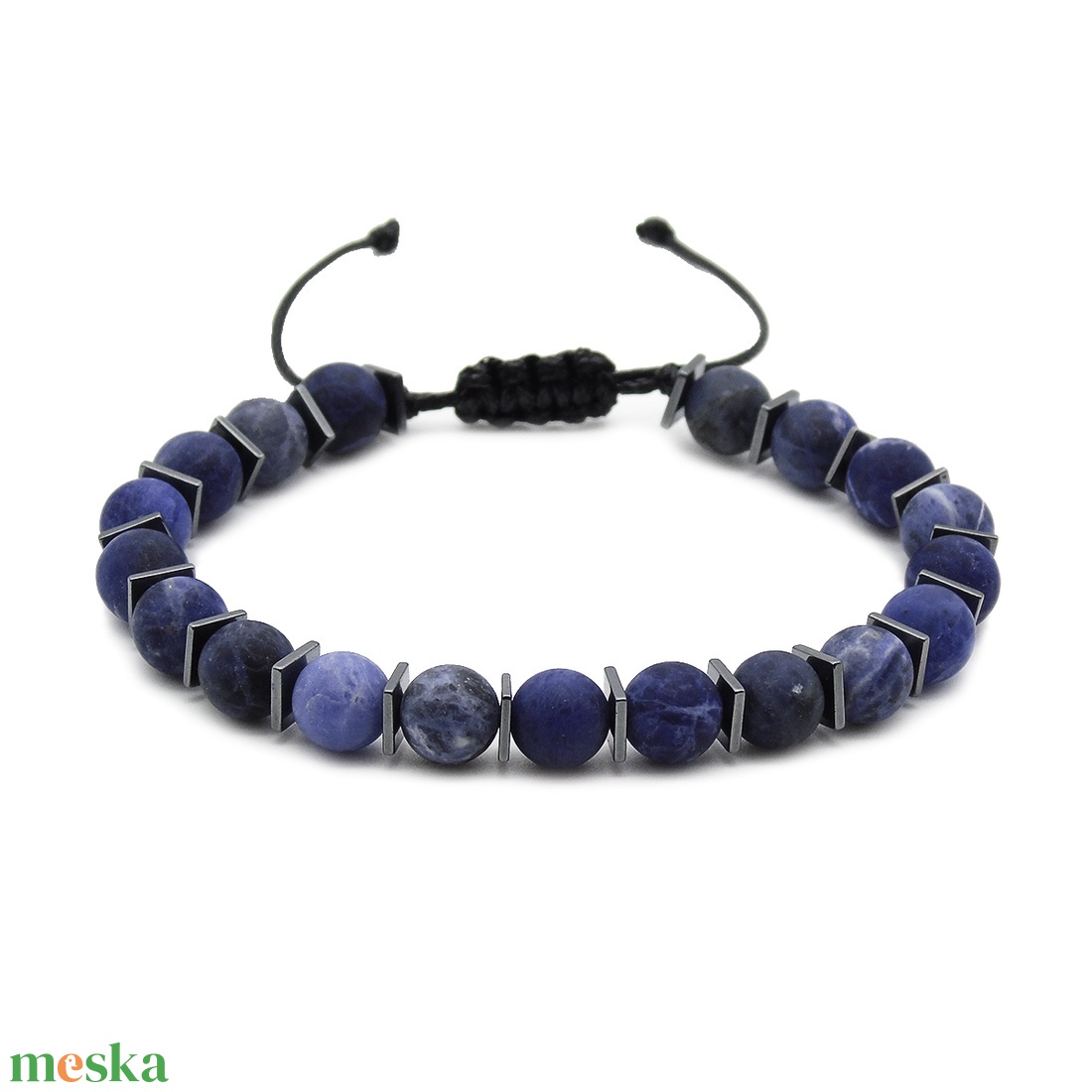 Egyedi férfi matt szodalit karkötő - állítható férfi karkötő - ékszer - karkötő - gyöngyös karkötő - Meska.hu