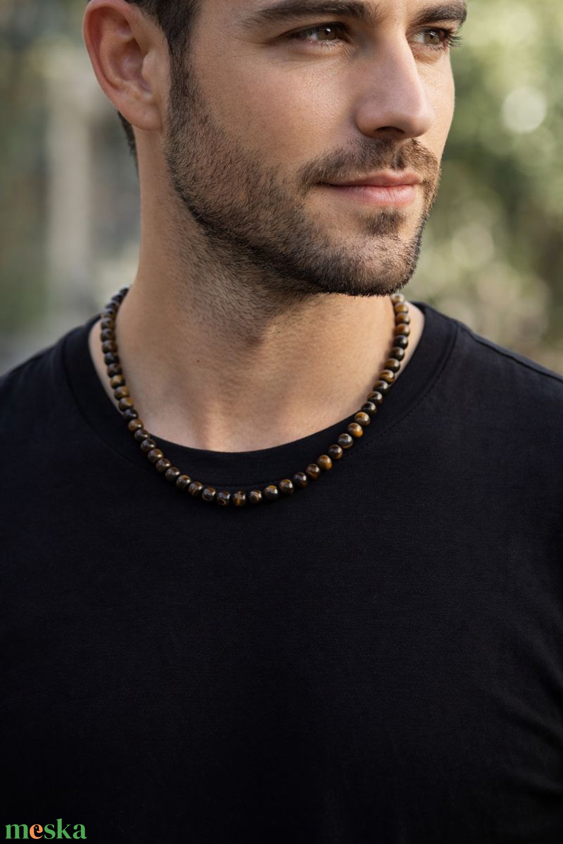 Tigrisszem férfi nyaklánc - vékony férfi gyöngy nyaklánc - ékszer - nyaklánc - gyöngyös nyaklánc - Meska.hu