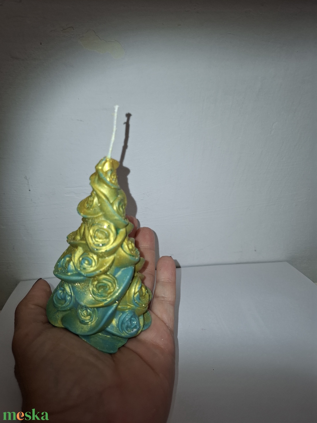 Karácsonyfa, virág mintás gyertya  - karácsony - adventi díszek - adventi gyertyadíszek és koszorúdíszek - Meska.hu