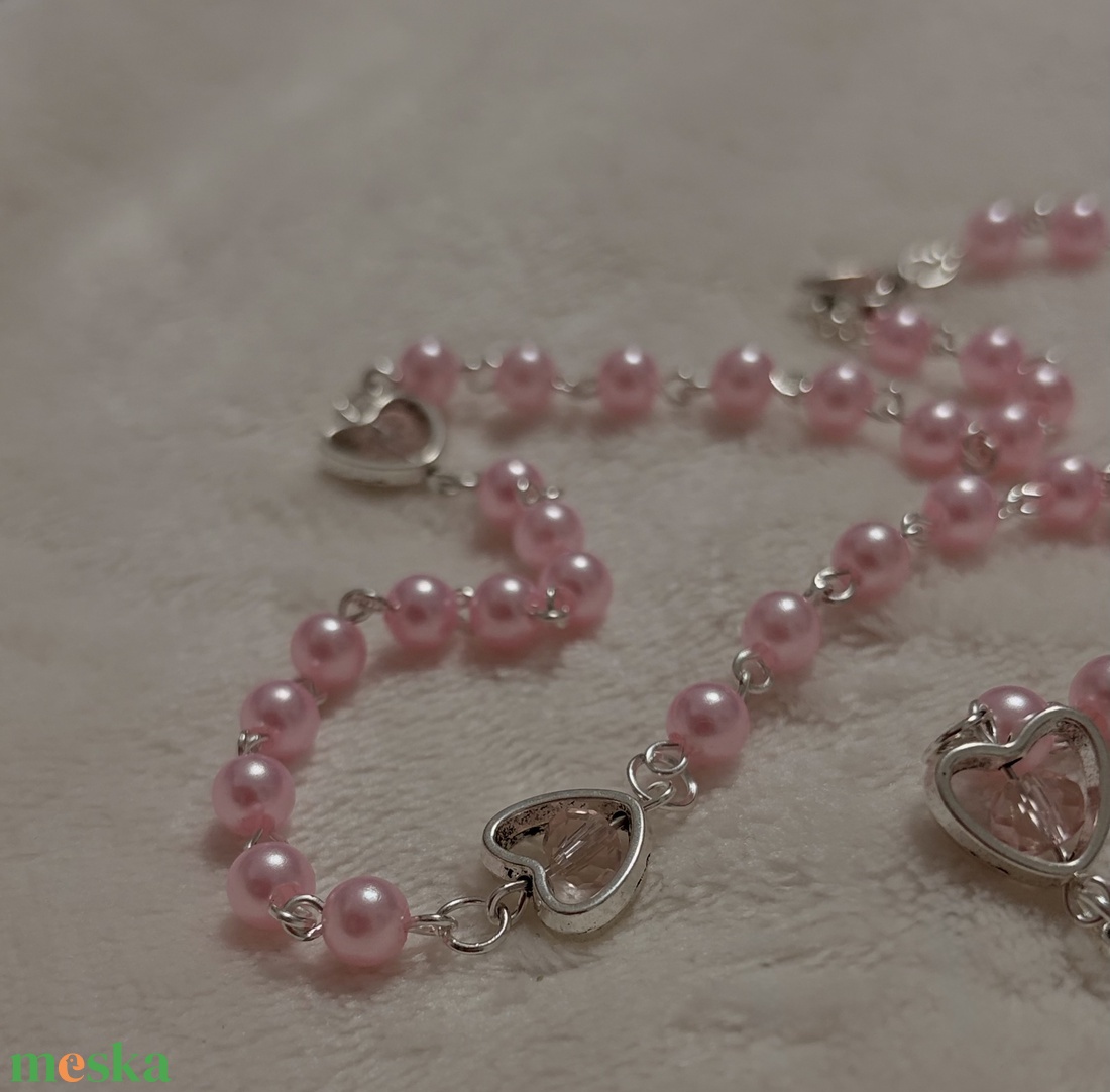 Kézműves rózsaszín rózsafüzér � Jézus Szíve éremmel - otthon & életmód - vallás - lánc & füzér - Meska.hu