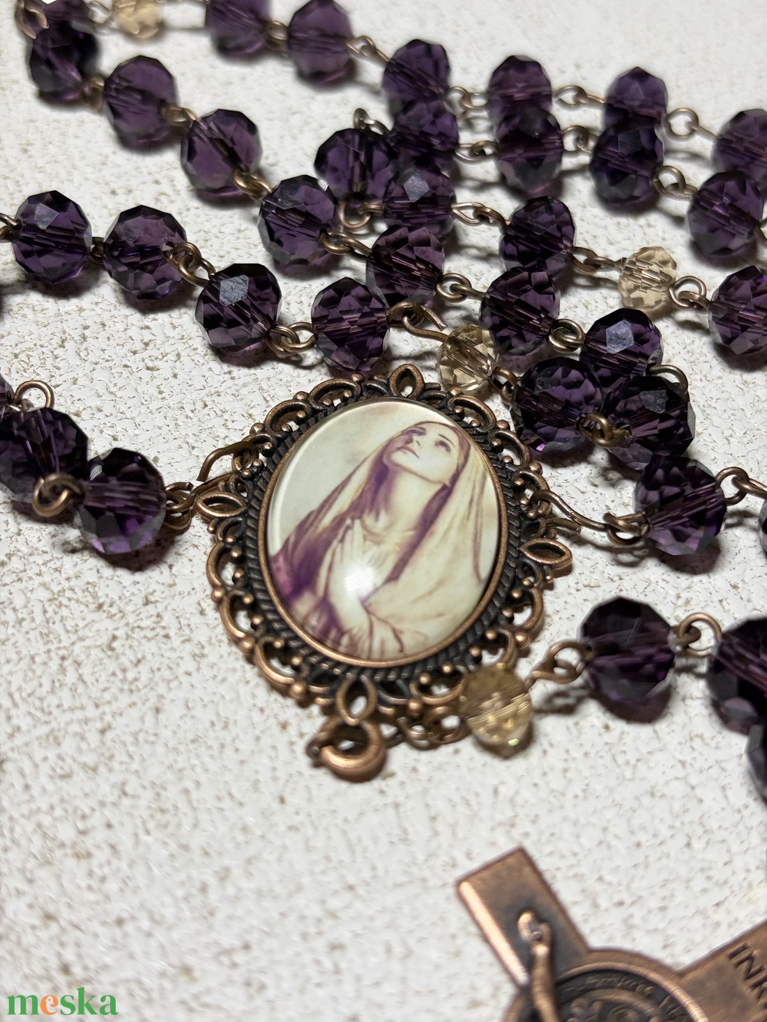 Szűz Mária, lila-bronz rózsafüzér  - otthon & életmód - vallás - lánc & füzér - Meska.hu