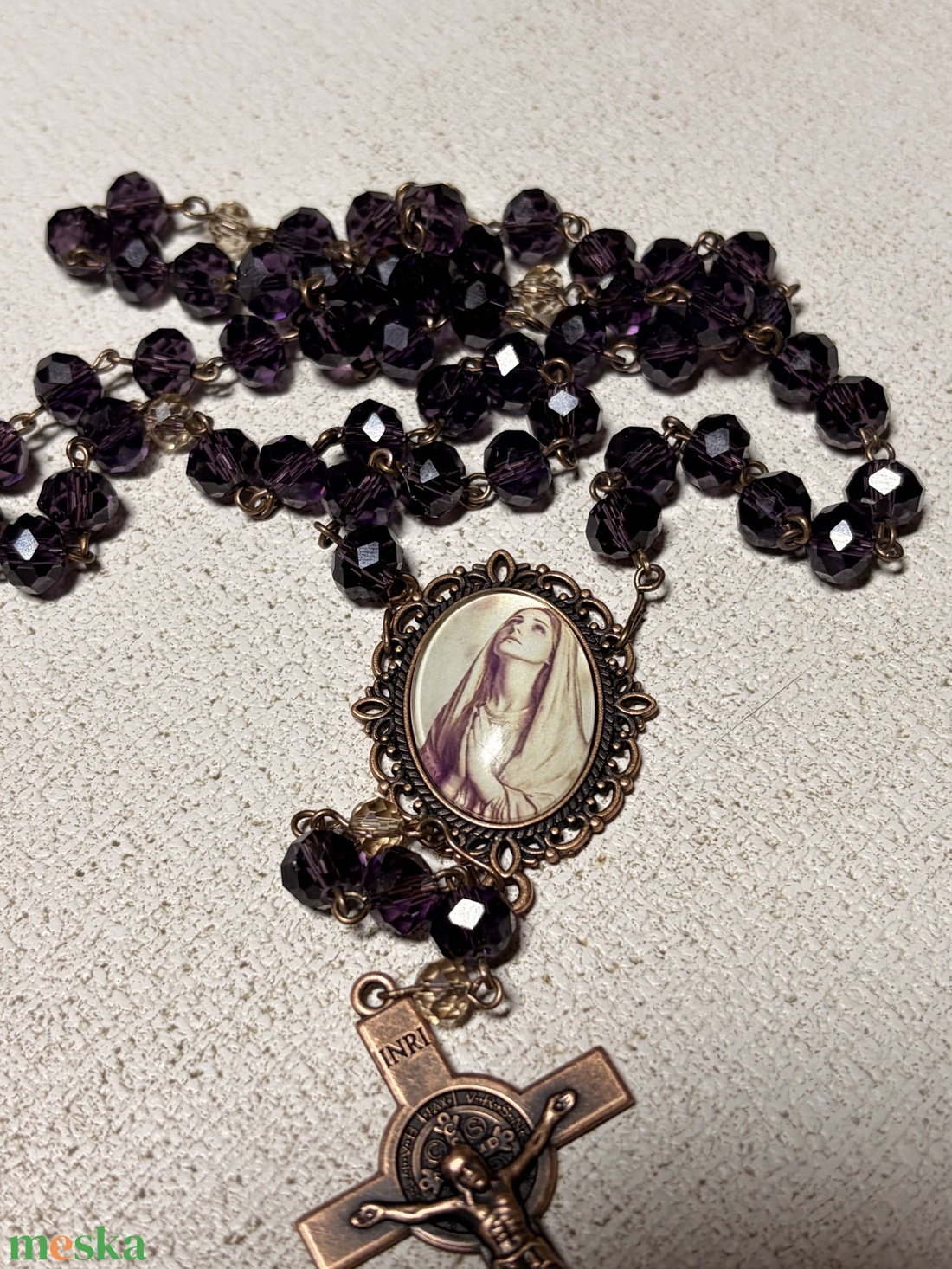 Szűz Mária, lila-bronz rózsafüzér  - otthon & életmód - vallás - lánc & füzér - Meska.hu
