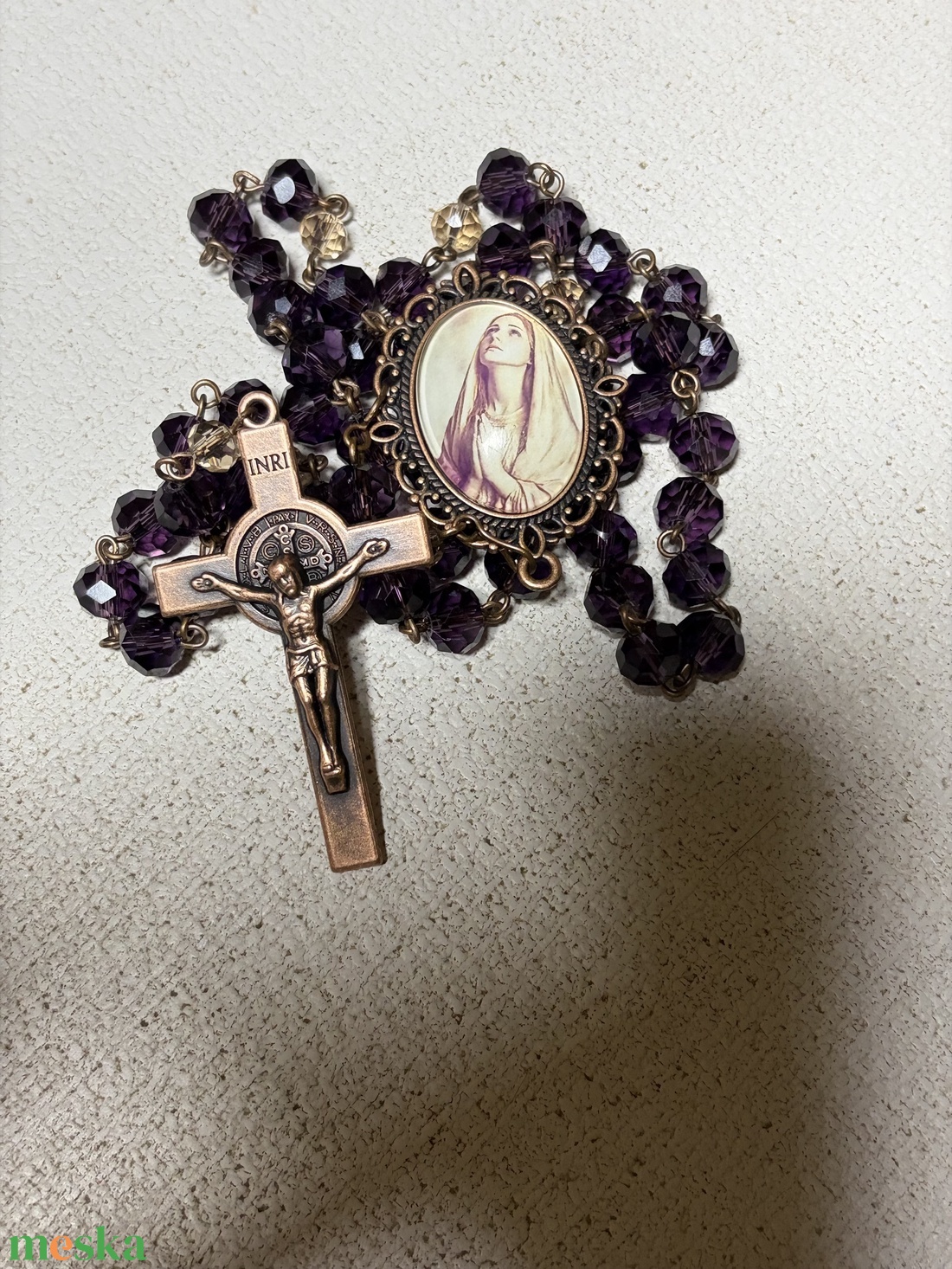 Szűz Mária, lila-bronz rózsafüzér  - otthon & életmód - vallás - lánc & füzér - Meska.hu