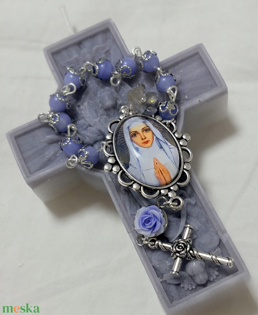 Árpád-házi Szent Margit egytizedes, kék achát ásvánnyal  - otthon & életmód - vallás - lánc & füzér - Meska.hu