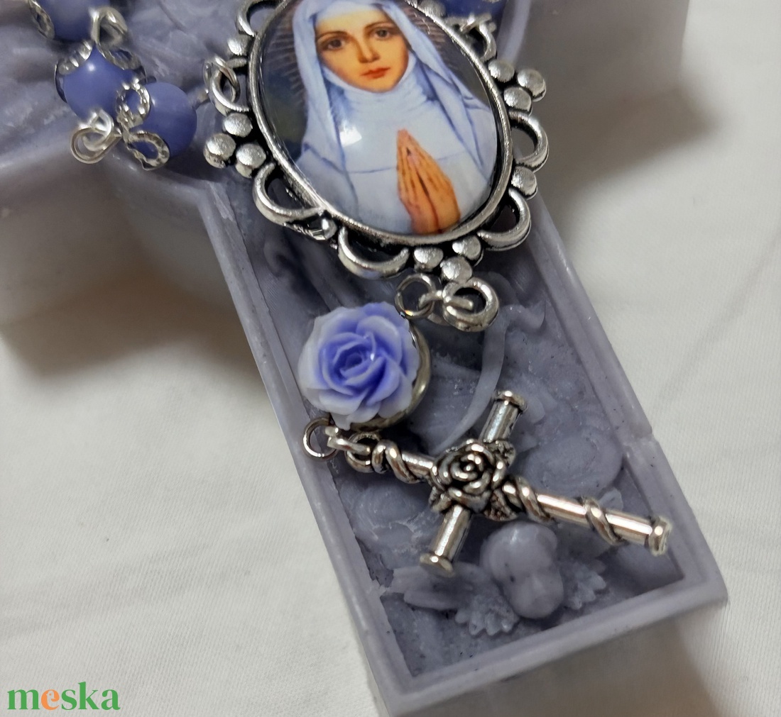 Árpád-házi Szent Margit egytizedes, kék achát ásvánnyal  - otthon & életmód - vallás - lánc & füzér - Meska.hu