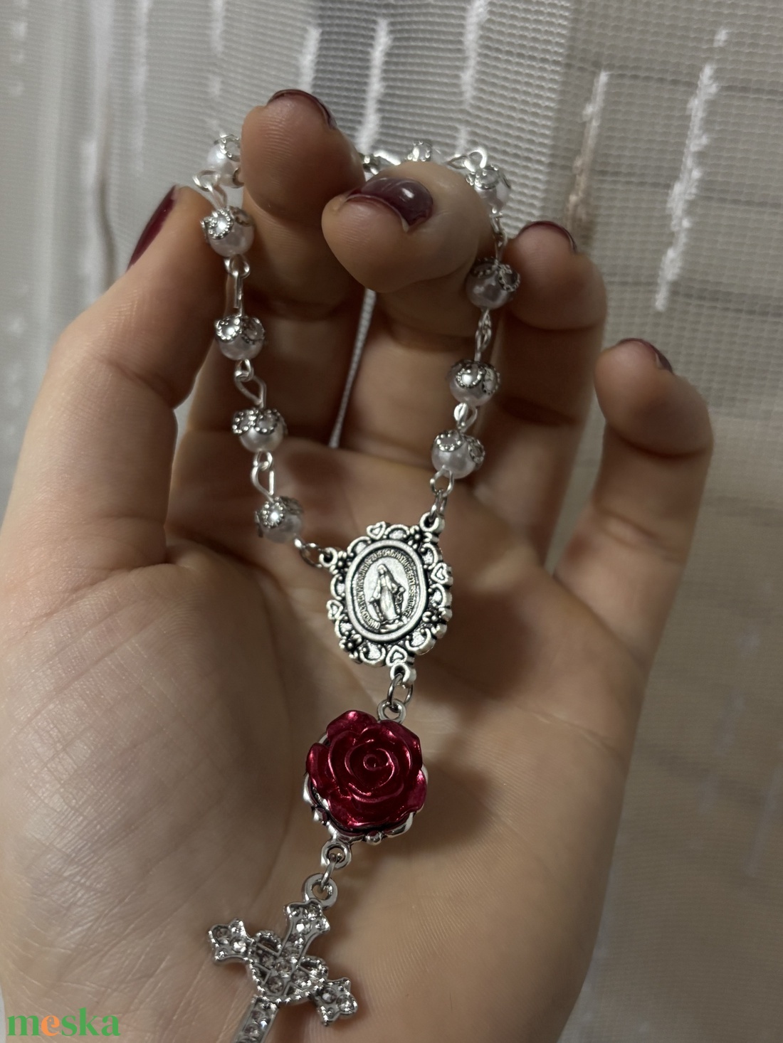 Szűz Mária egytizedes fehér rózsafüzér  - otthon & életmód - vallás - lánc & füzér - Meska.hu