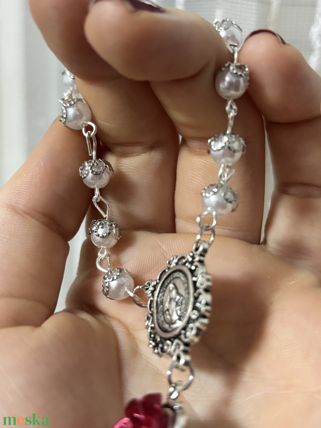 Szűz Mária egytizedes fehér rózsafüzér  - otthon & életmód - vallás - lánc & füzér - Meska.hu