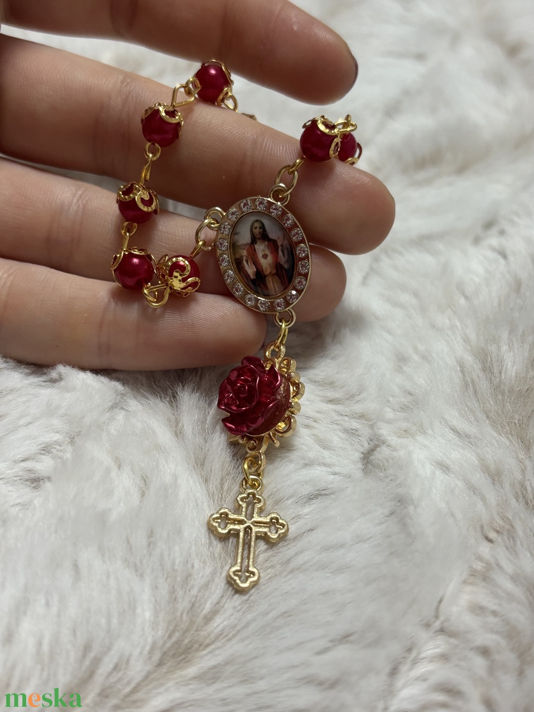 Jézus Szíve egytizedes, piros-arany - otthon & életmód - vallás - lánc & füzér - Meska.hu