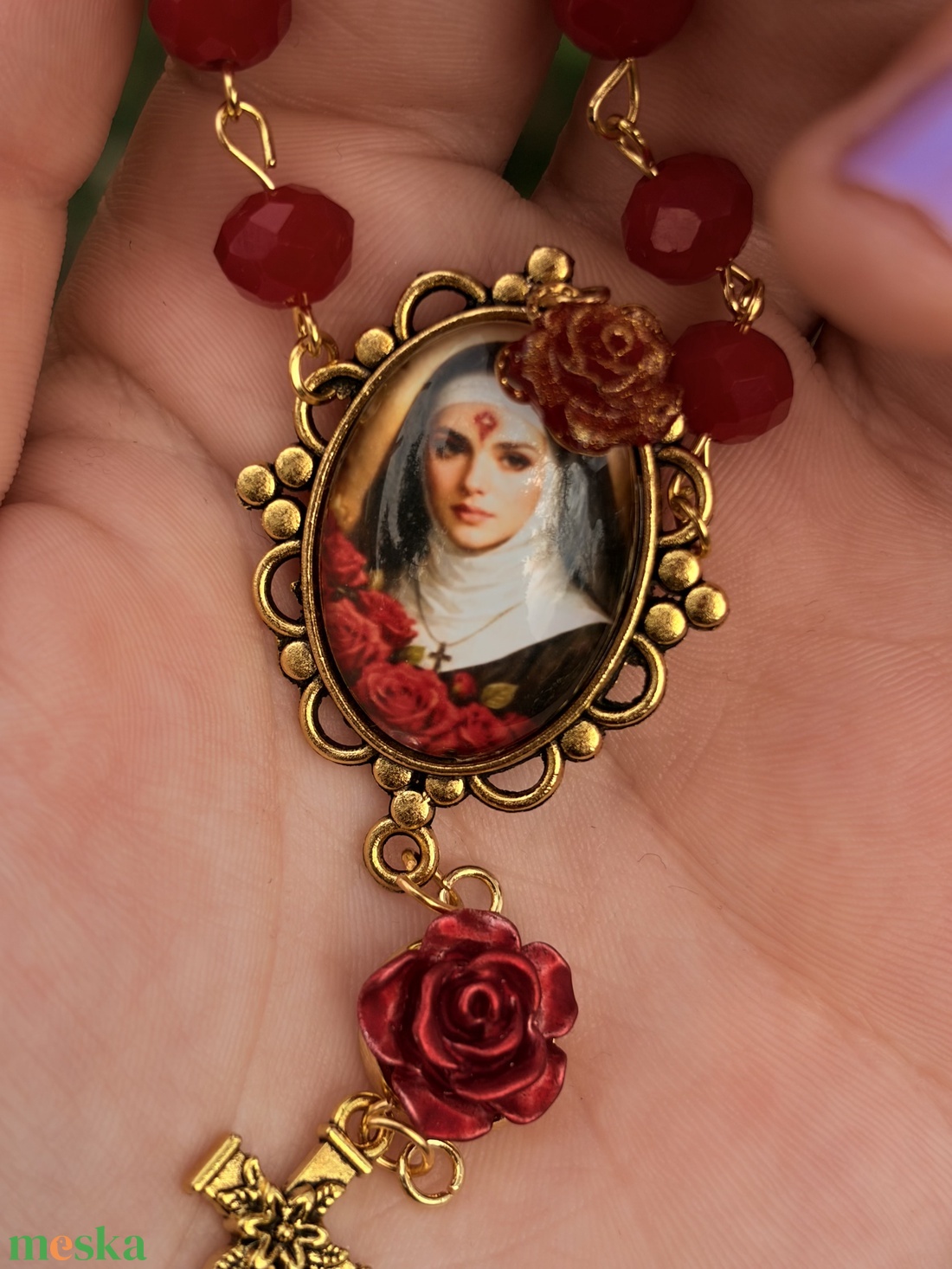 Szent Rita egytizedes rózsafüzér � Piros és arany kombinációval - otthon & életmód - vallás - lánc & füzér - Meska.hu