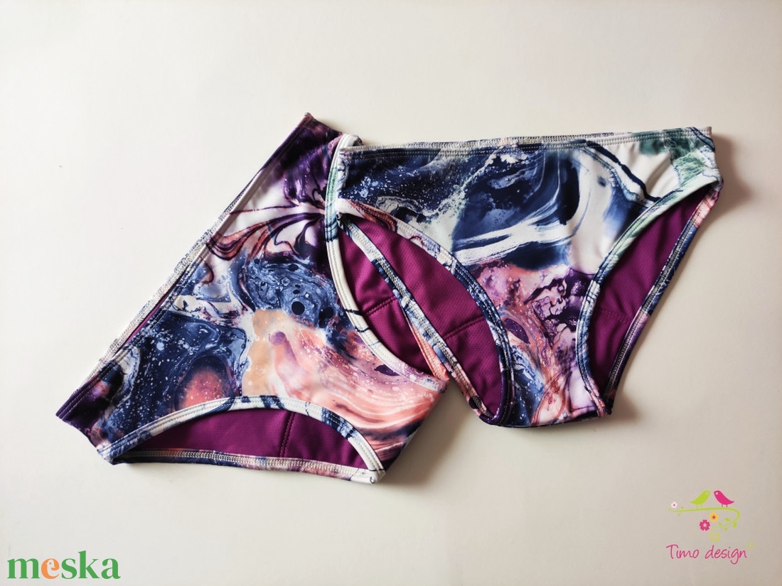 Tini menstruációs fürdőruha alsó - bikini fazonú (lila márvány mintás) - ruha & divat - női ruha - fürdőruha & fehérnemű - Meska.hu