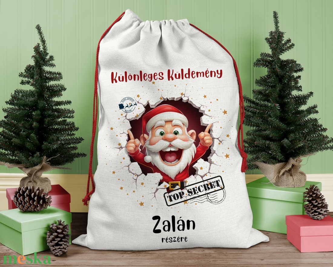 Karácsonyi ajándék zsák,  zsák, egyedi névreszóló mikulás zsák - karácsony - karácsonyi ajándékozás - karácsonyi ajándékcsomagolás - Meska.hu