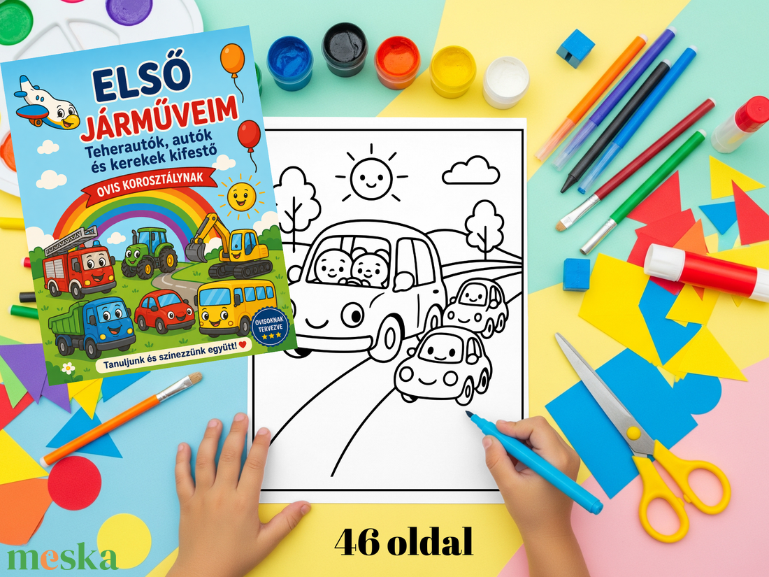 Első járműveim színező, ovisoknak kisiskolásoknak. 46 oldalas, A4 méret, nyomtatható - művészet - grafika & illusztráció - digitális - Meska.hu
