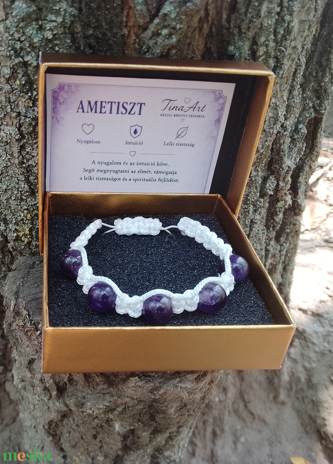 Ametiszt ásványkarkötő shamballa záródással - ékszer - karkötő - ásványkarkötő - Meska.hu