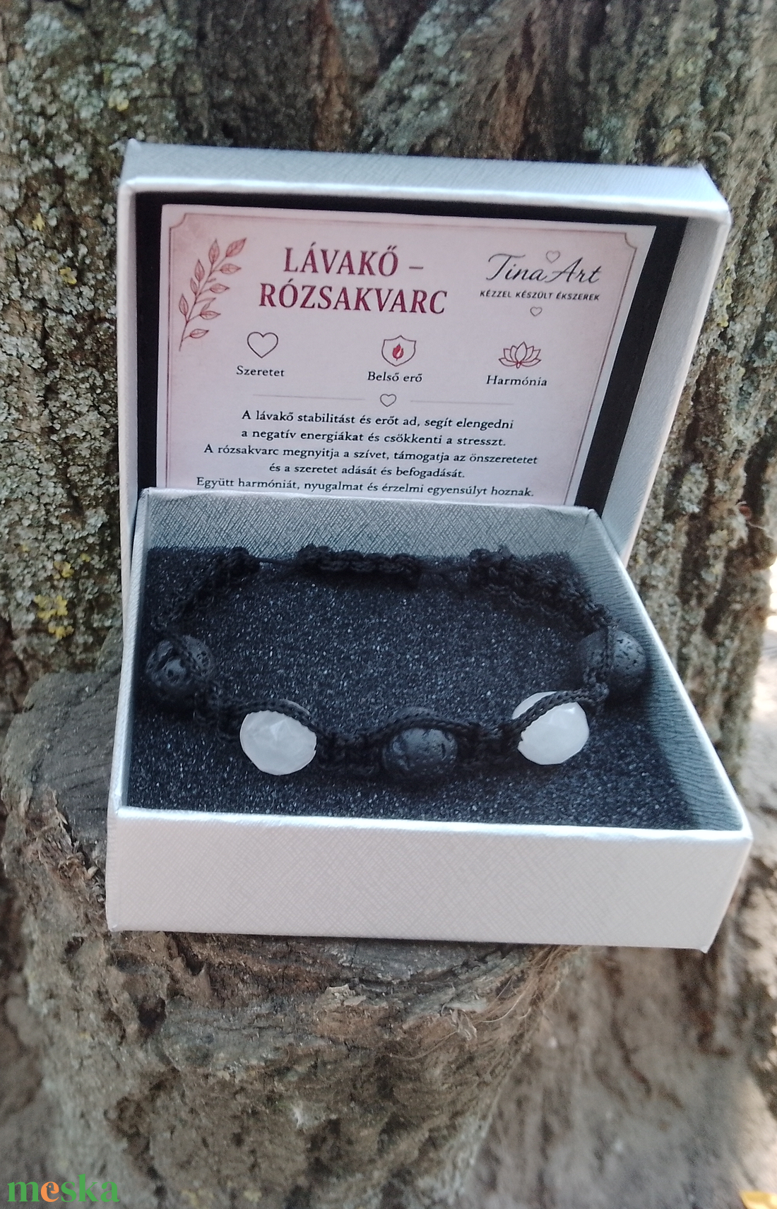 Lávakő-rózsakvarc karkötő Shamballa záródással - ékszer - karkötő - ásványkarkötő - Meska.hu