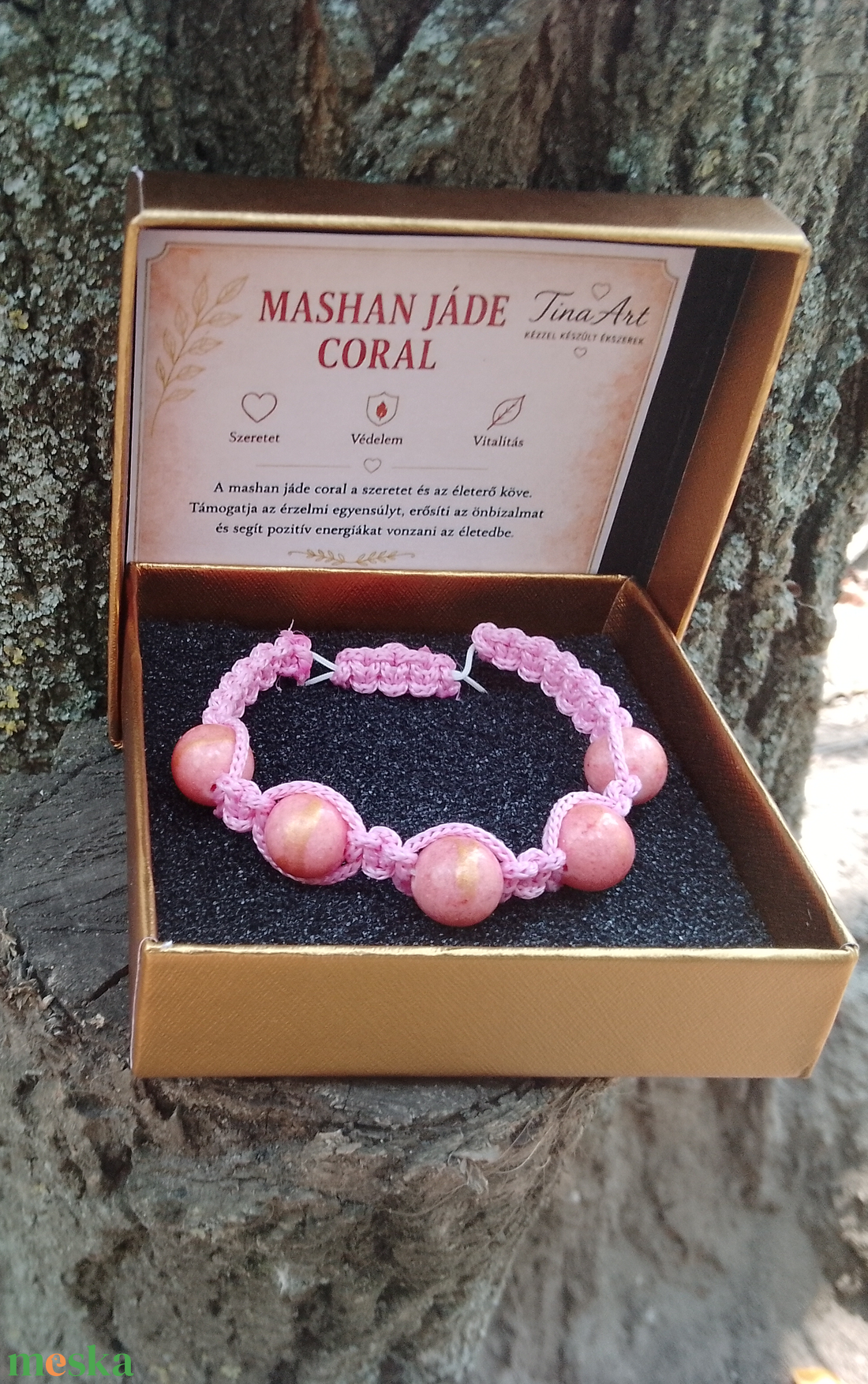 Mashan jáde coral Shamballa záróddással - ékszer - karkötő - ásványkarkötő - Meska.hu