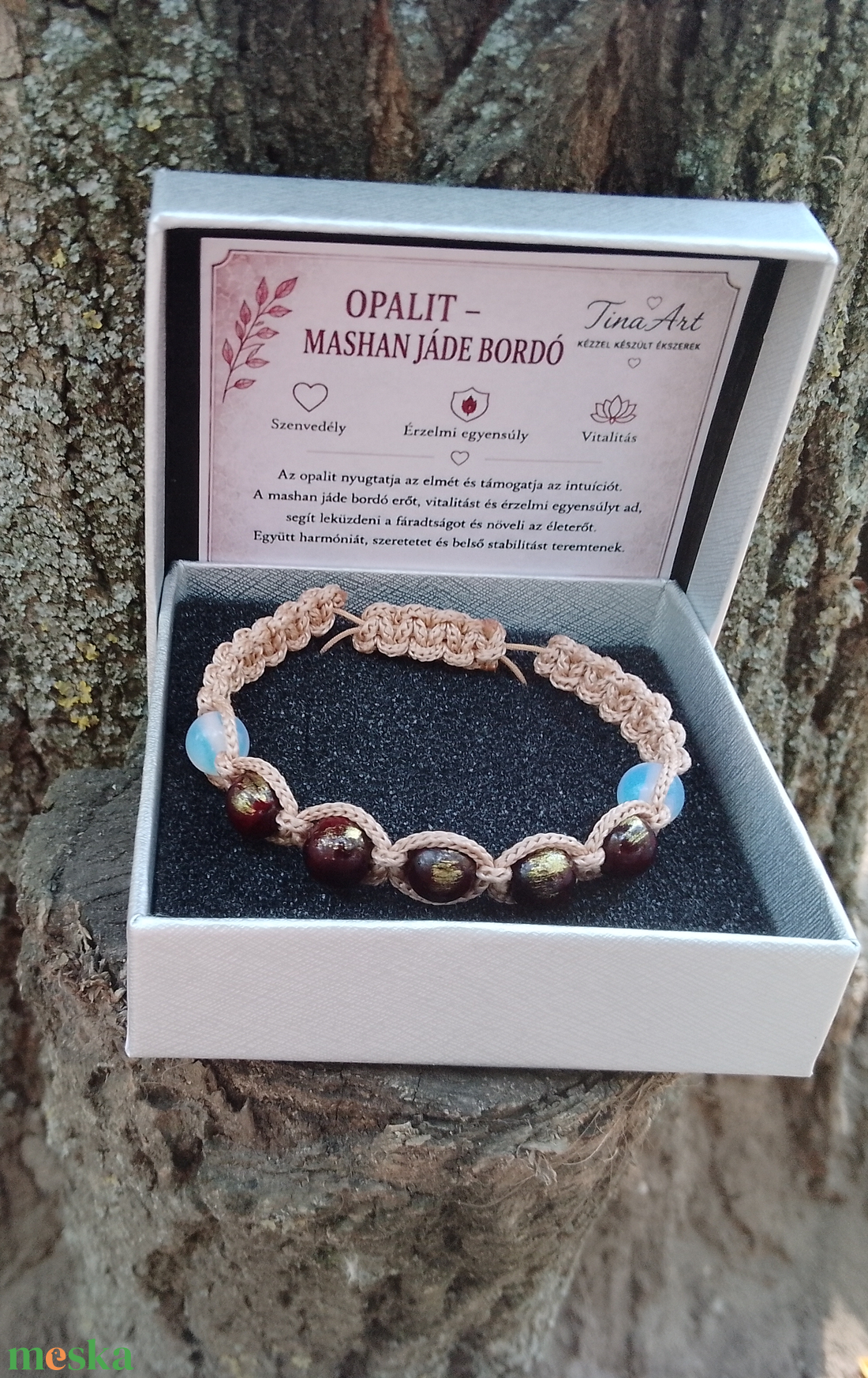 Opalit-mashan jáde bordó Shamballa záródással - ékszer - karkötő - ásványkarkötő - Meska.hu